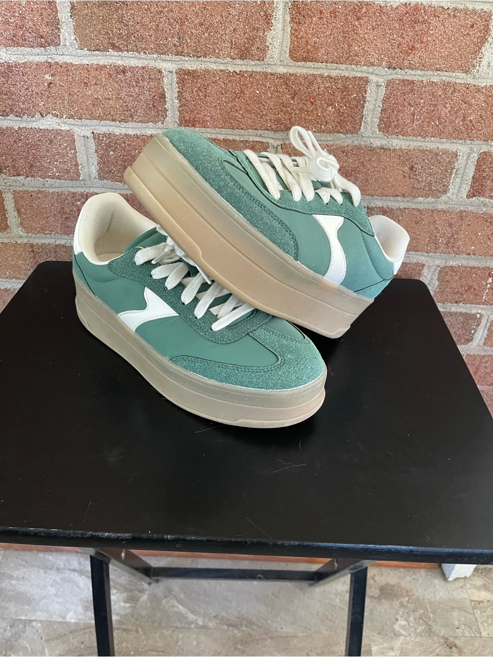 NOBO Platform Sneakers in Sage Green with White Accent